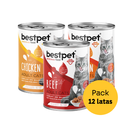 Pack de 12 latas de alimento húmedo para gatos de la marca Fullerton, ideal para la alimentación de mascotas felinas.
