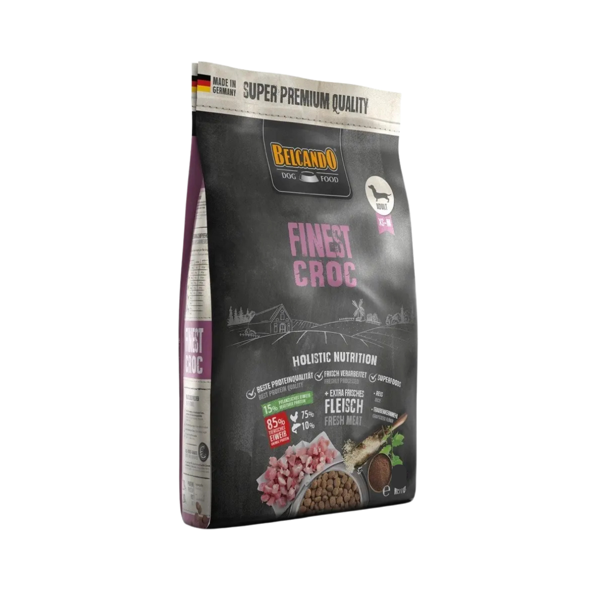 Alimento seco para perros adultos Belcando Finest Croc en saco de 12.5 kg, con croquetas de alta calidad para perros grandes.